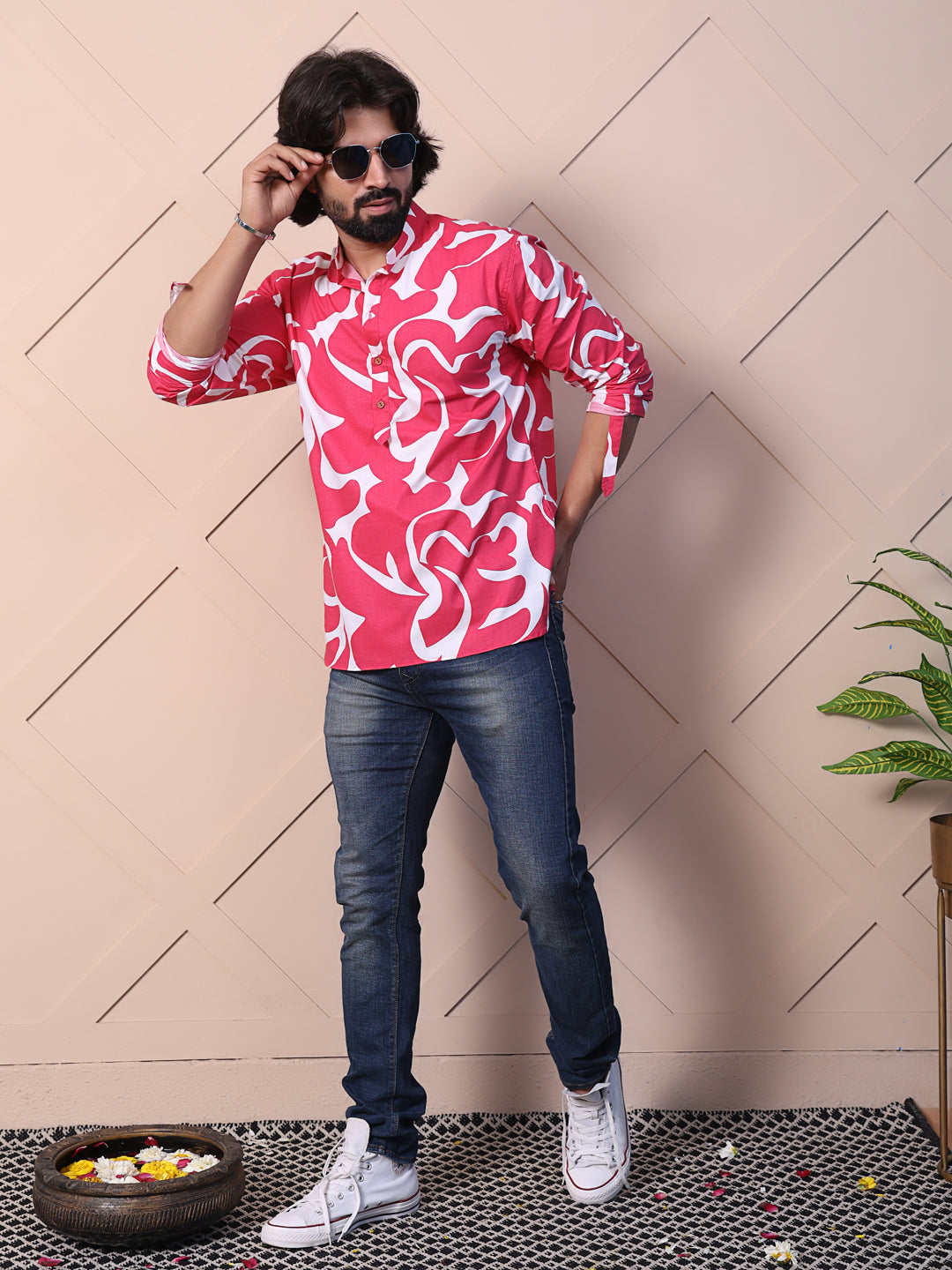 Printed Shirt with High-Low Hem