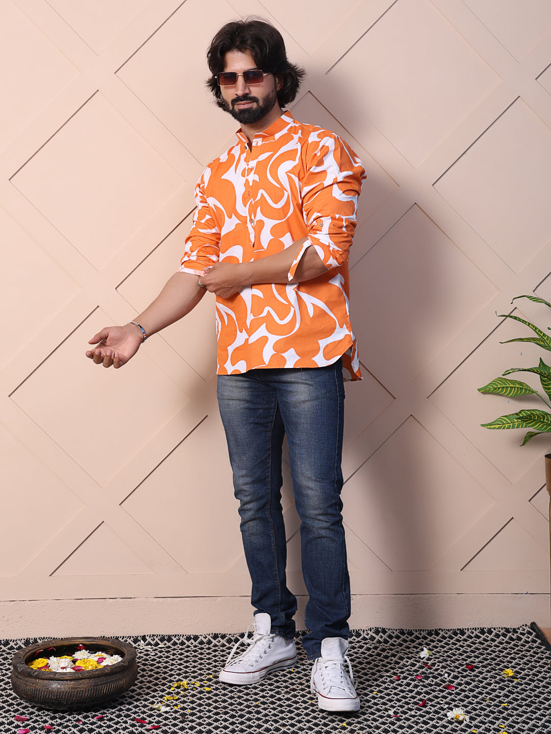 Printed Shirt with High-Low Hem