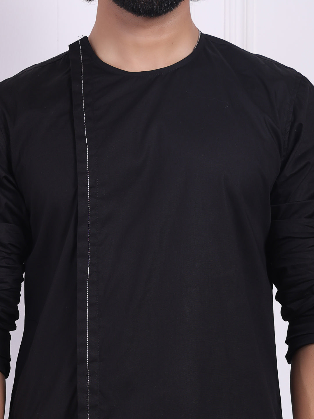 Black kurta in angrakha style for Men