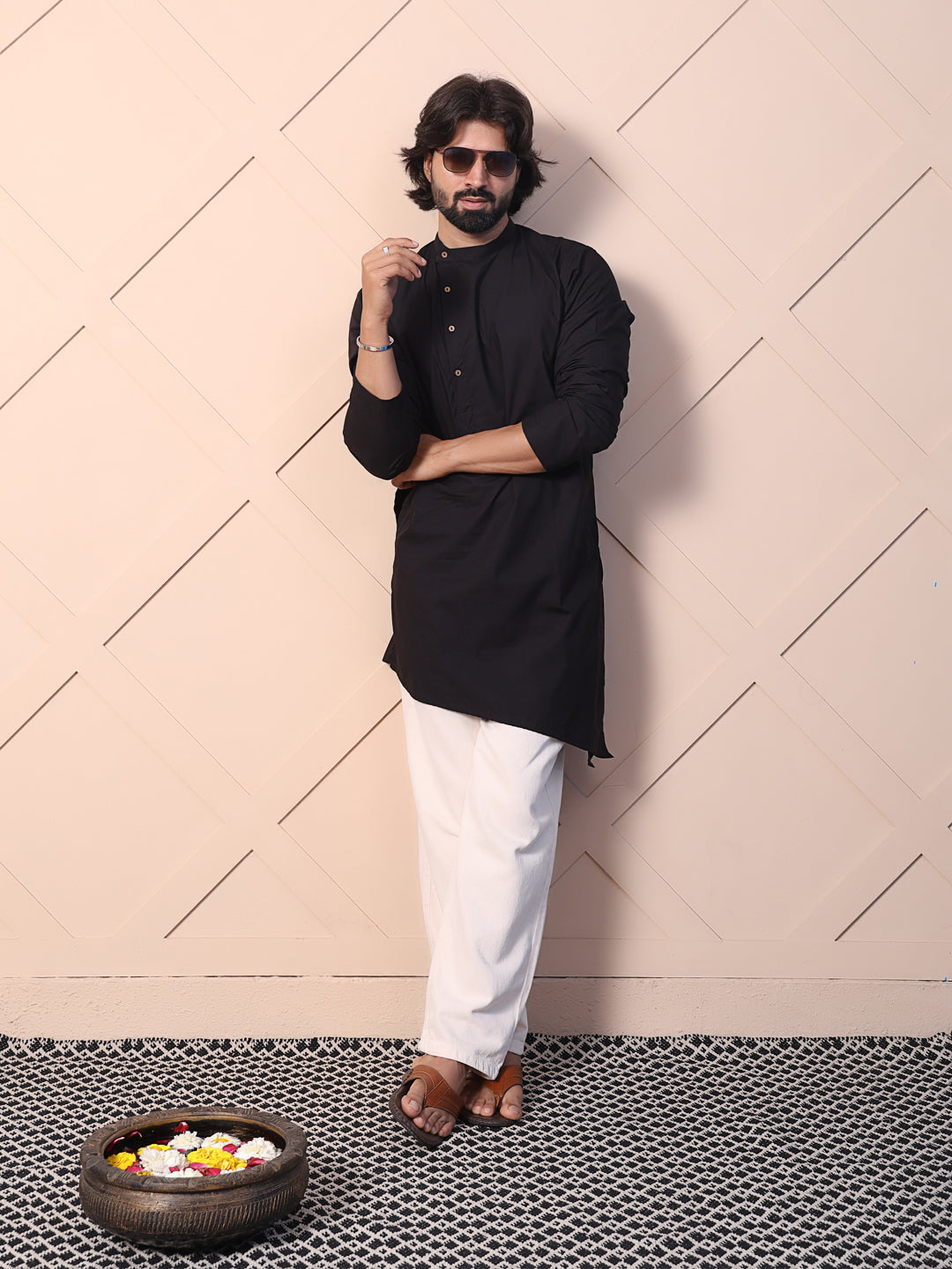 Black kurta with asymmetrical placket detailing