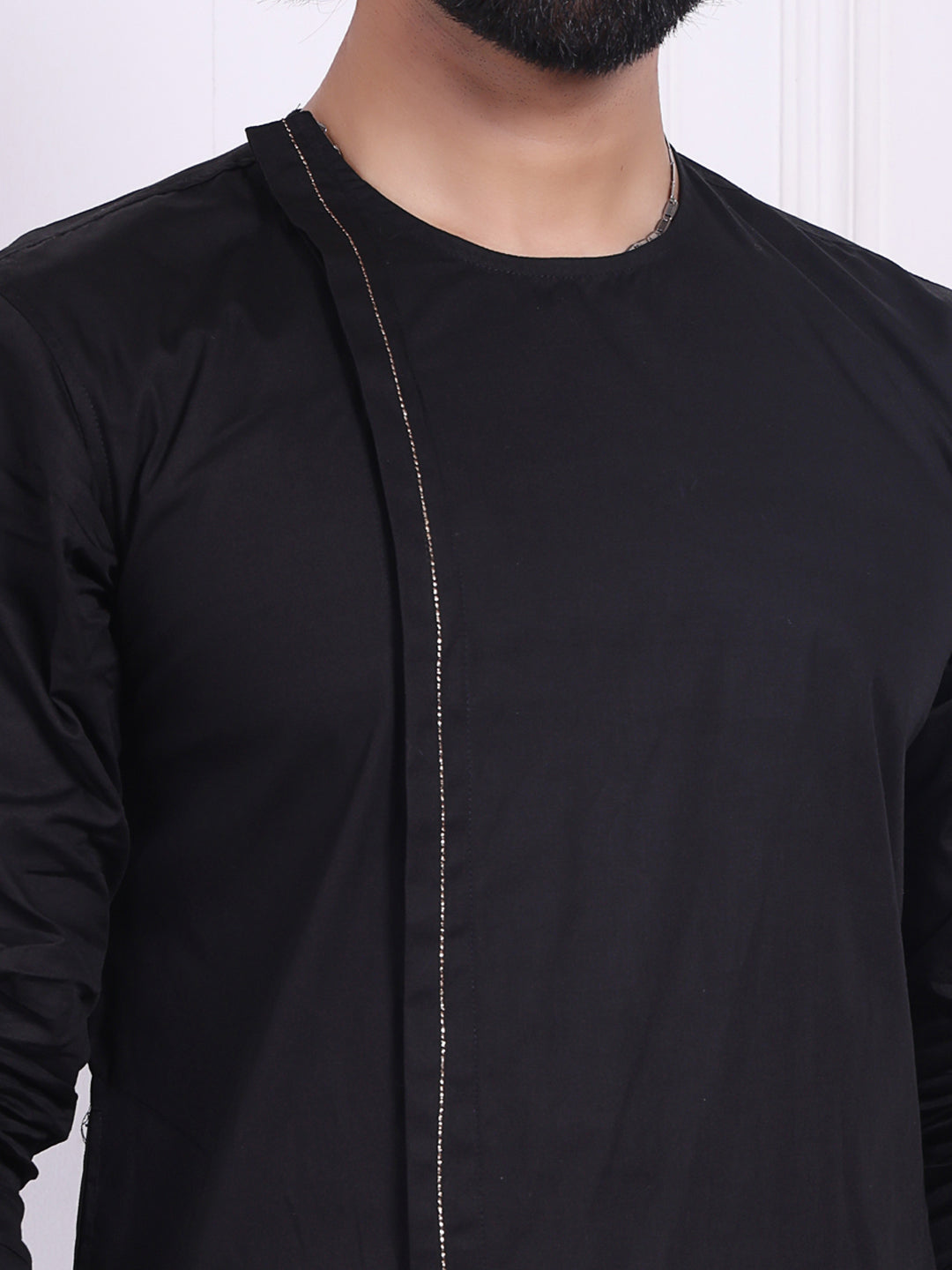 Black kurta in angrakha style for Men