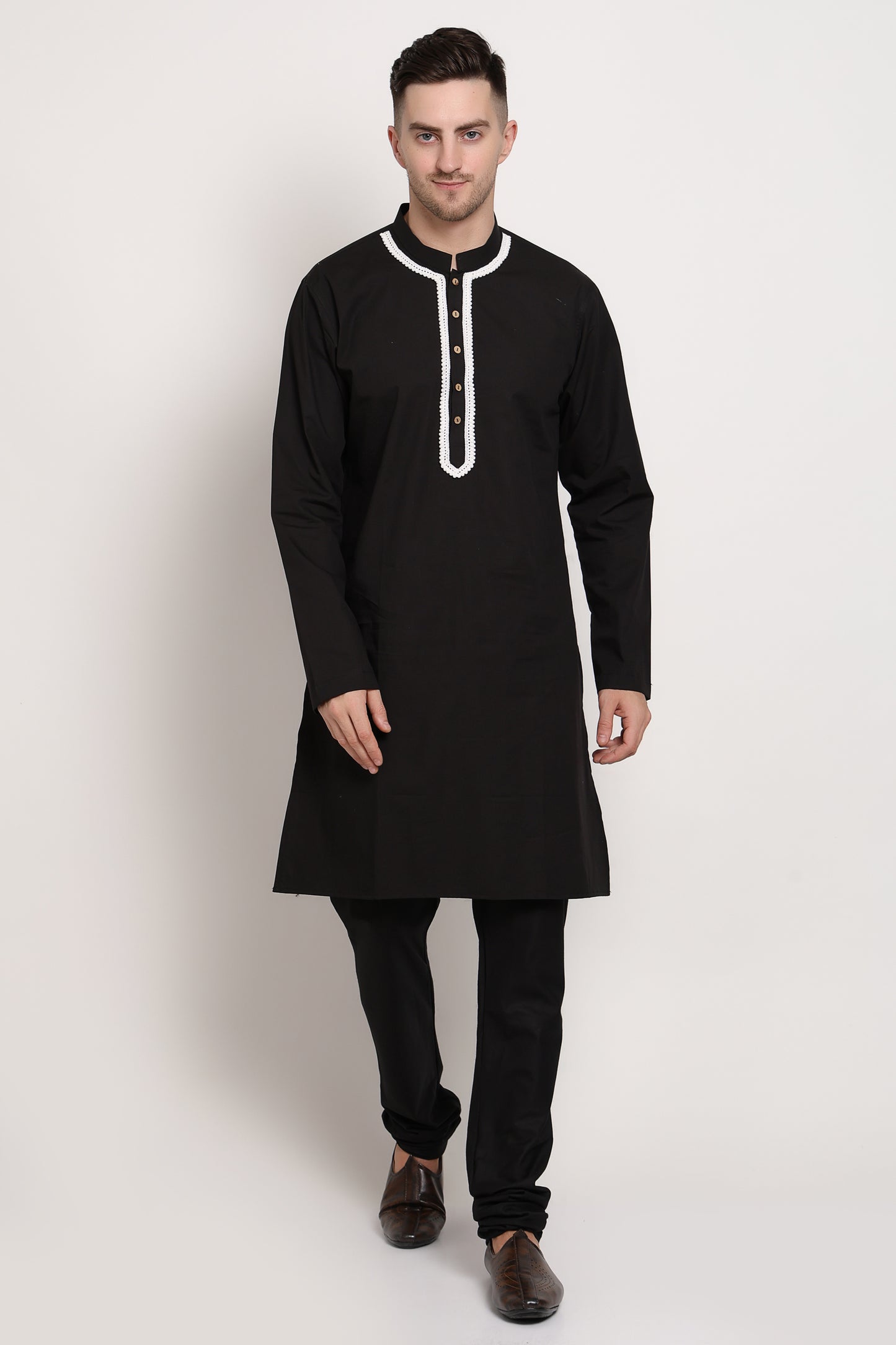 Black kurta with contrast lace charm