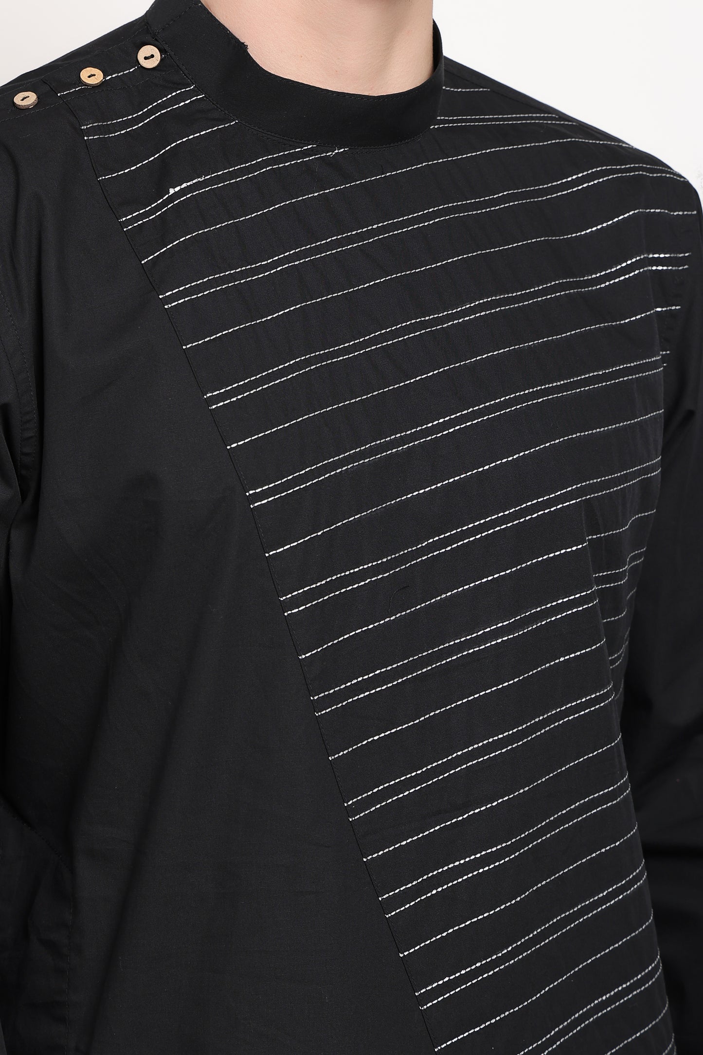 Striker Line Kurta – Black with Diagonal Edge Detailing