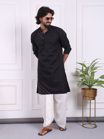 Black kurta with a straight fit and discreet placket detail
