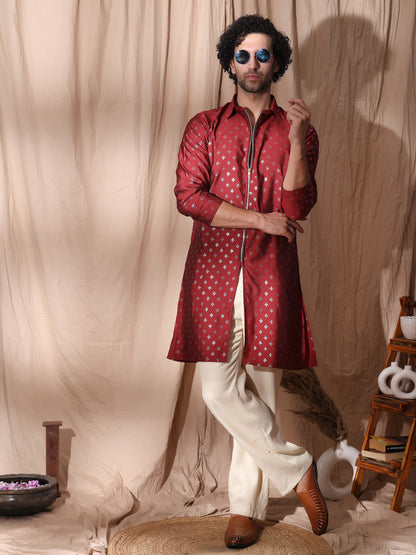 Collard Kurta With Zipper Detailed Kurta