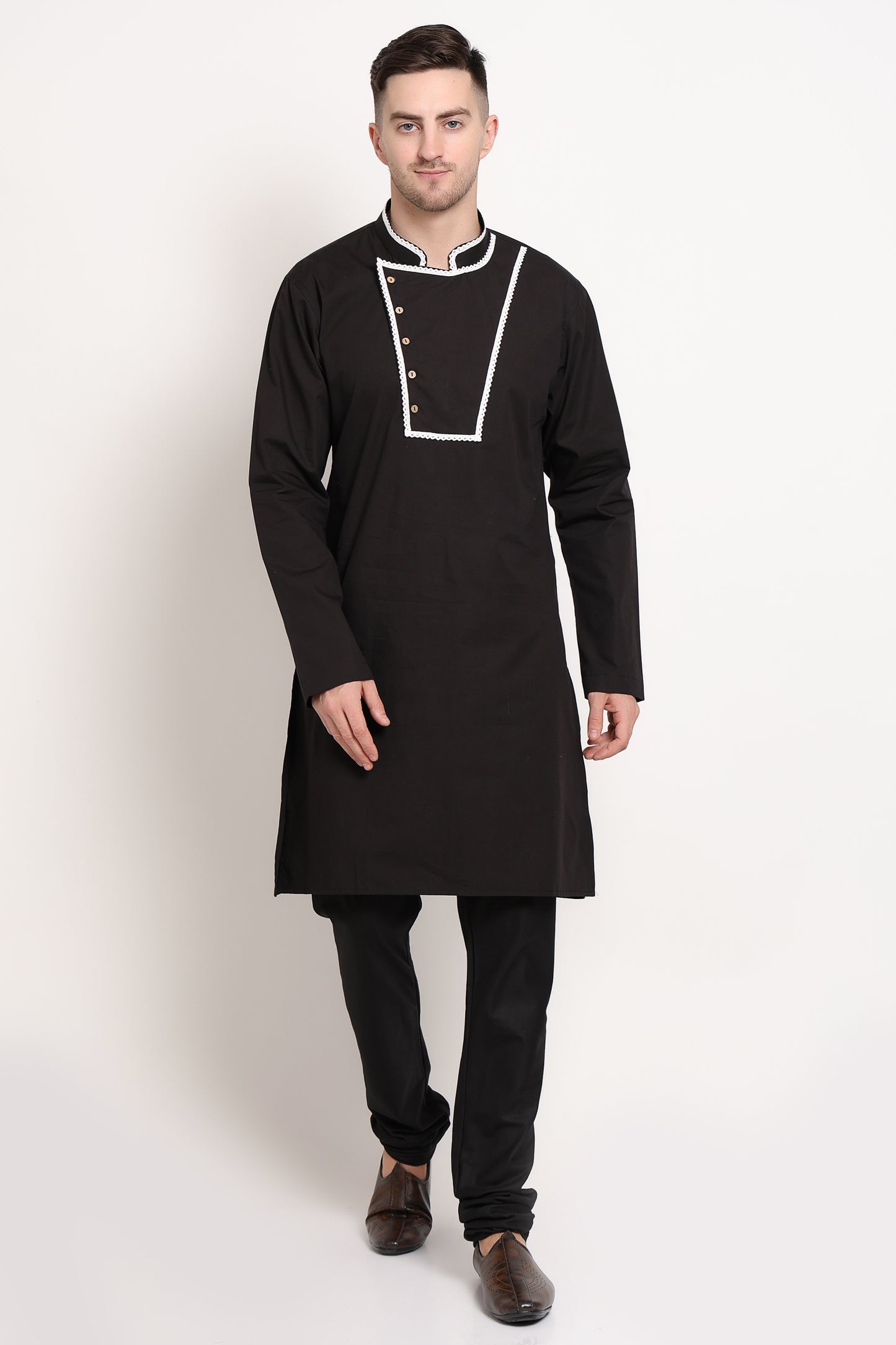 Black elegance kurta with Asymmetric Detailing