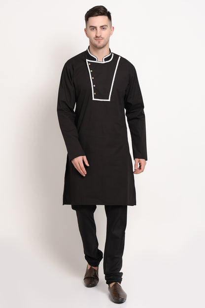 Black elegance kurta with Asymmetric Detailing