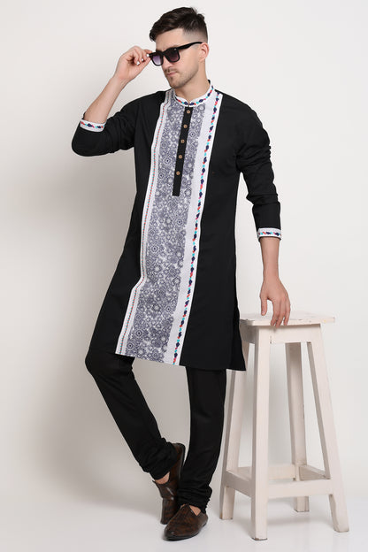 Black Kurta Heritage-Inspired Print