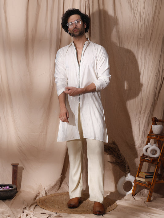 Men collared kurta with zipper detail
