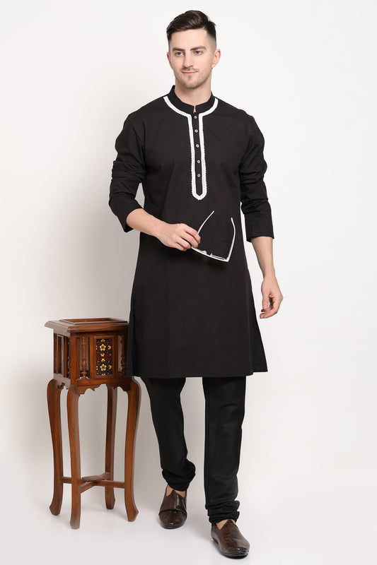 Black kurta with contrast lace charm