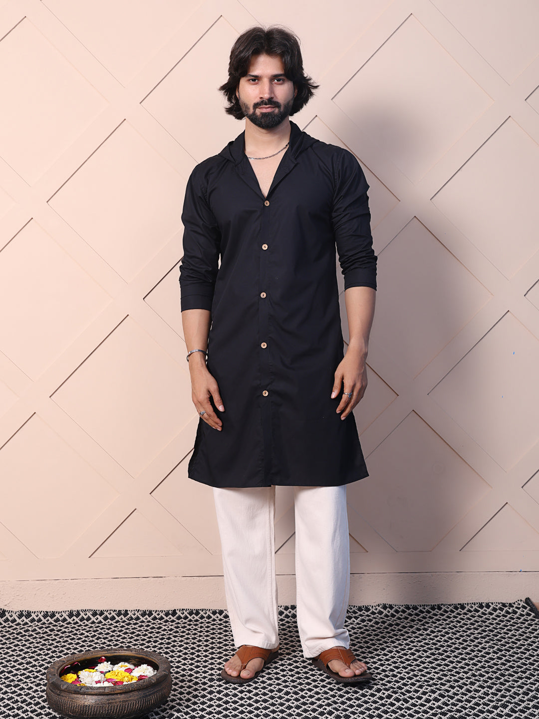 Black kurta for men with hood twist