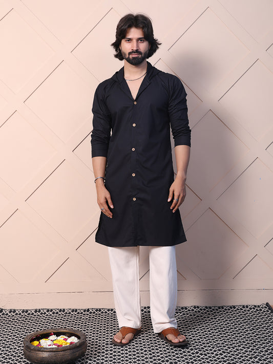 Black kurta for men with hood twist