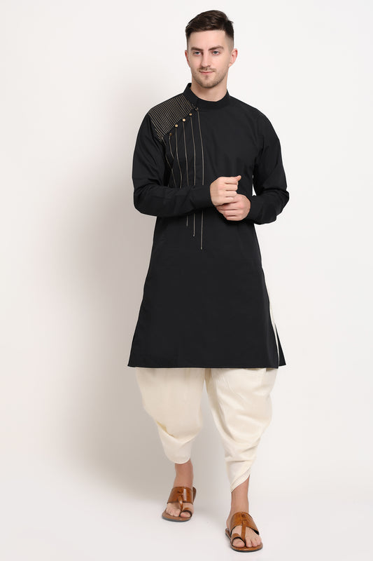 Black elegance kurta with golden shoulder accent