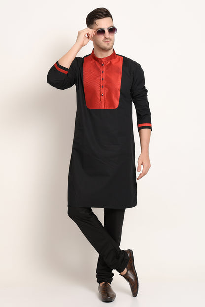 Black Base with Red Textured Detail Kurta