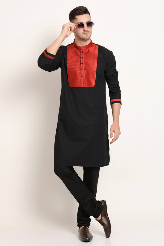 Black Base with Red Textured Detail Kurta