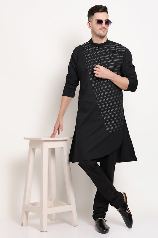 Striker Line Kurta – Black with Diagonal Edge Detailing
