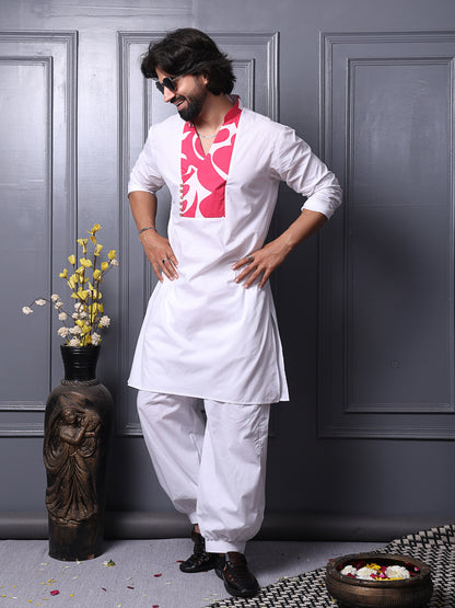 Long cotton kurta with printed yoke design