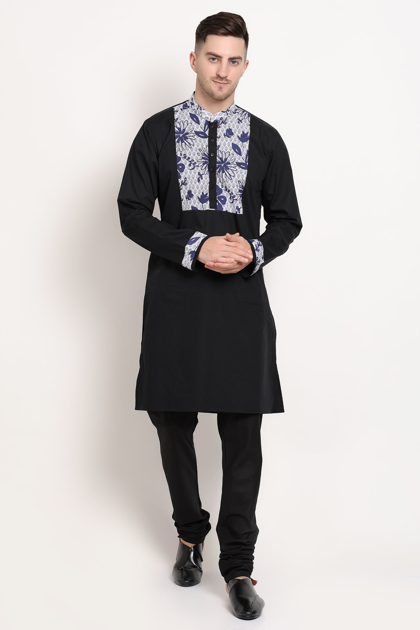 Black Regal Kurta – Floral Elegance Edition