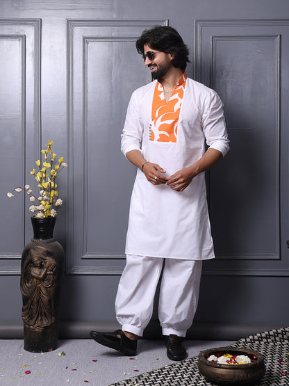 Long cotton kurta with printed yoke design