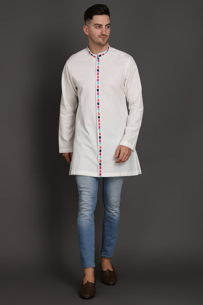 White Elegance kurta with printed Placket