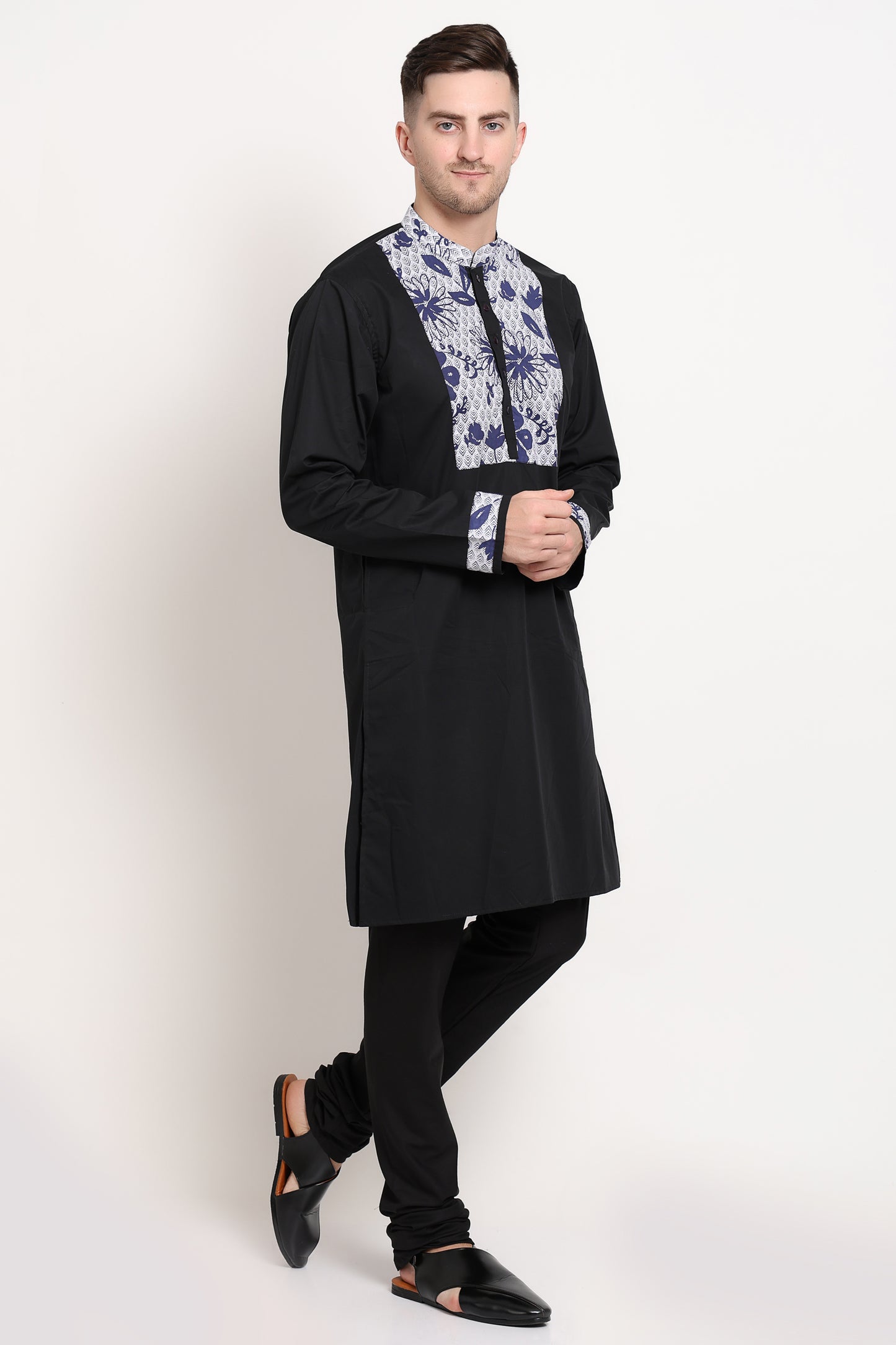 Black Regal Kurta – Floral Elegance Edition