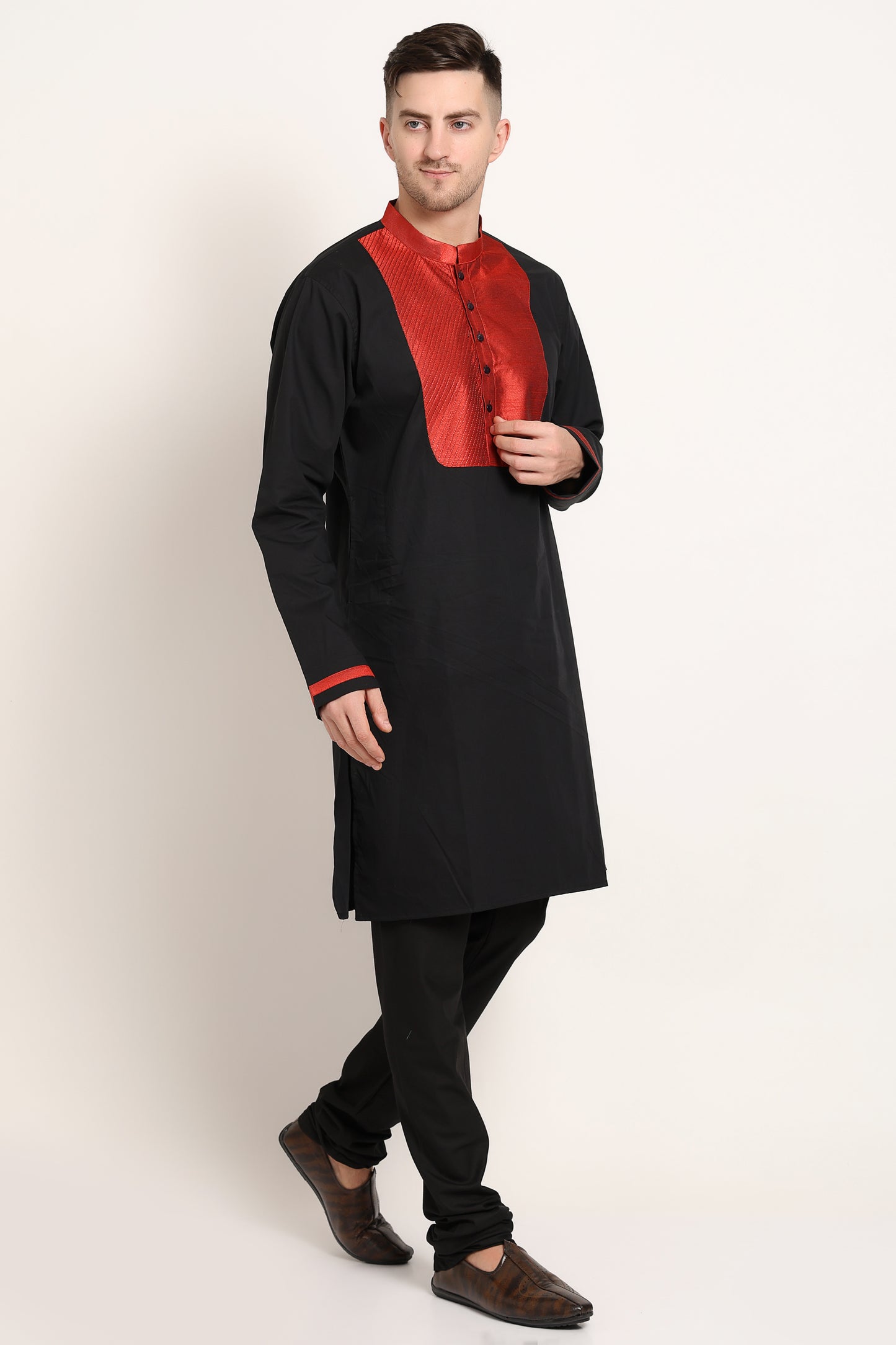 Black Base with Red Textured Detail Kurta
