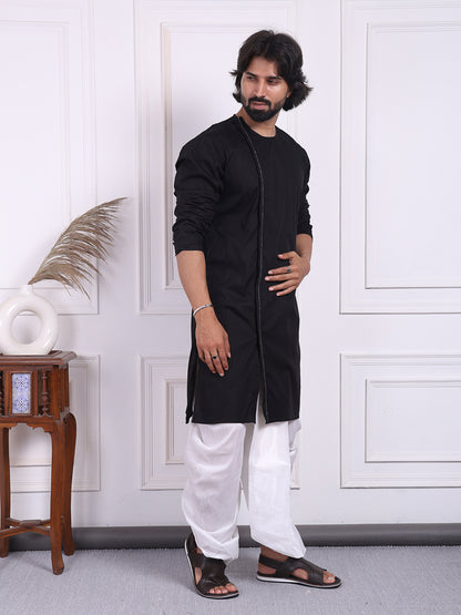 Black kurta in angrakha style for Men