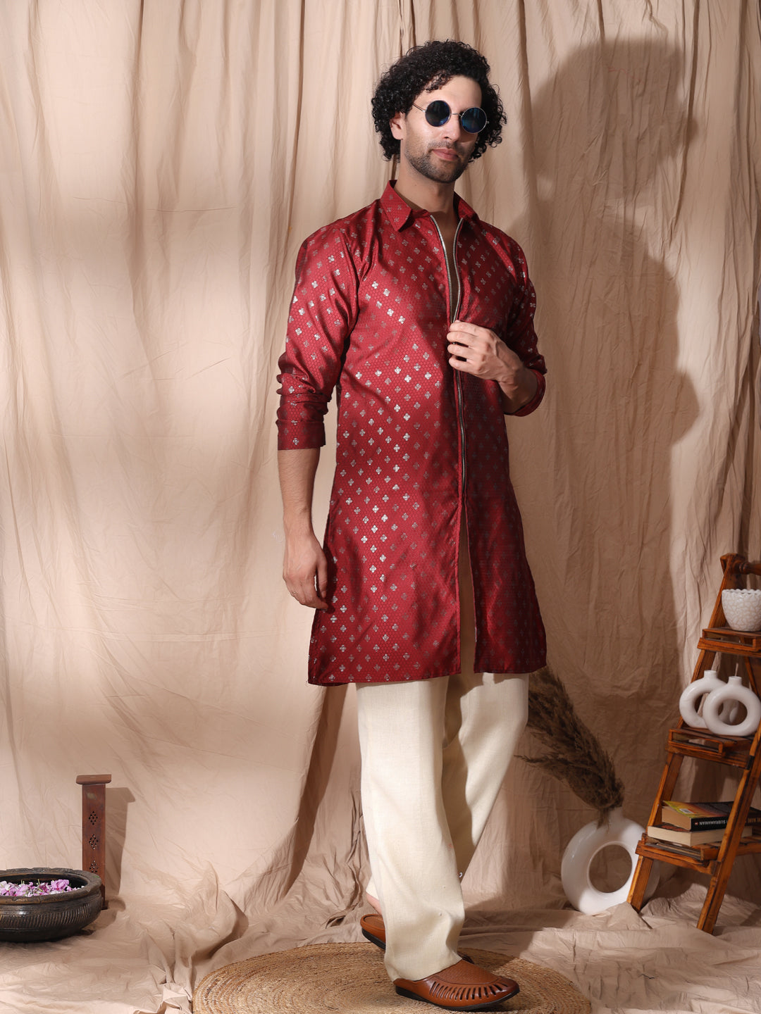 Collard Kurta With Zipper Detailed Kurta