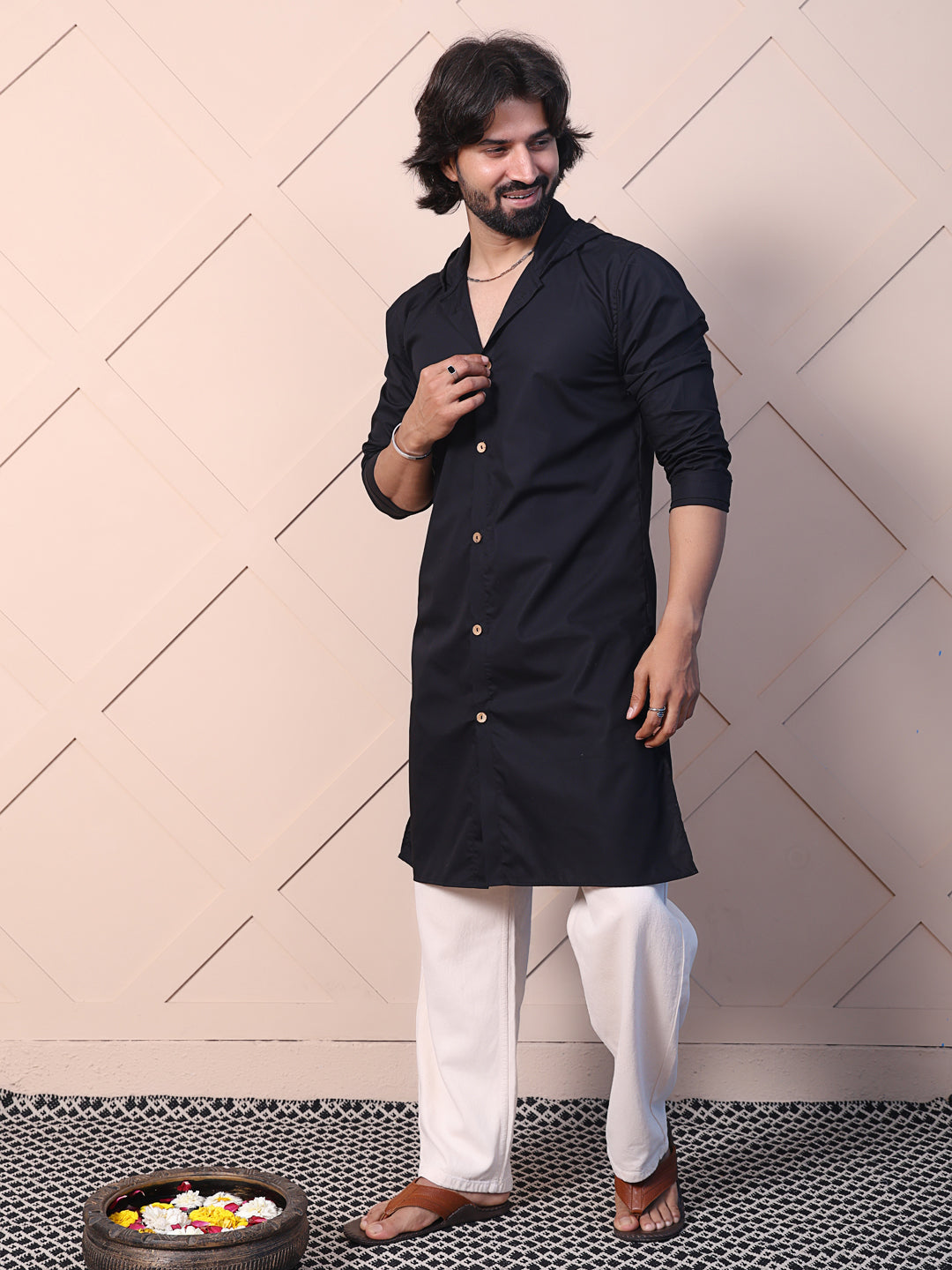 Black kurta for men with hood twist