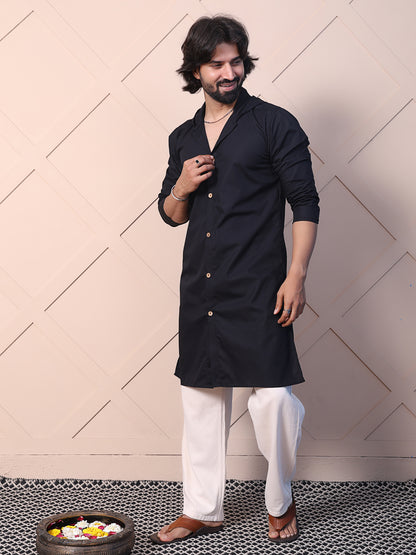 Black kurta for men with hood twist