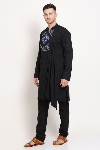 Black kurta with printed yoke design