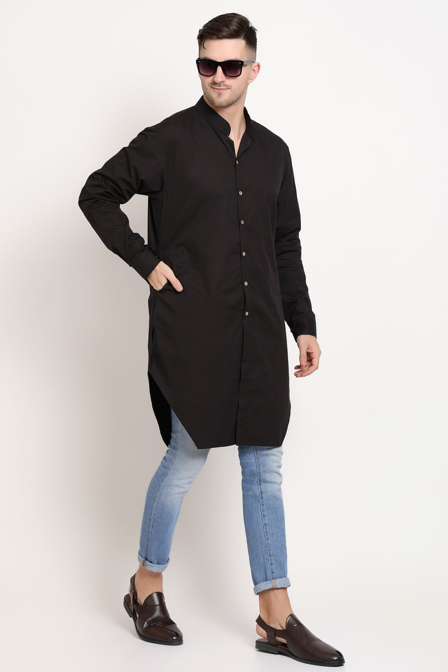 Black Elegance With Wooden Button Charm