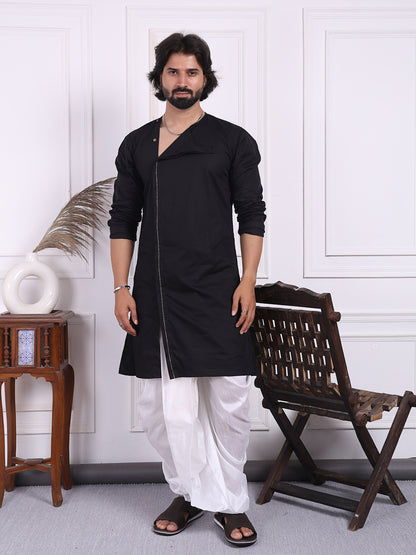 Black kurta in angrakha style for Men