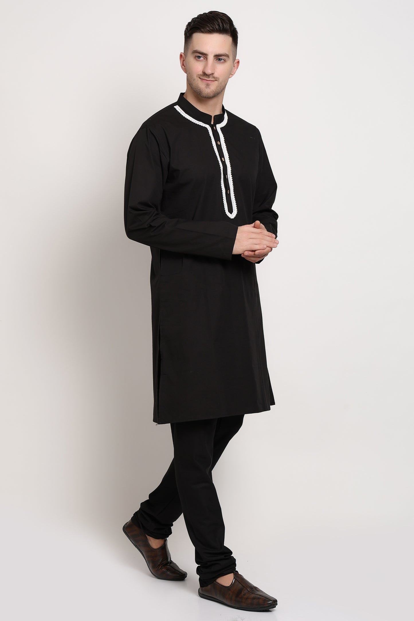 Black kurta with contrast lace charm