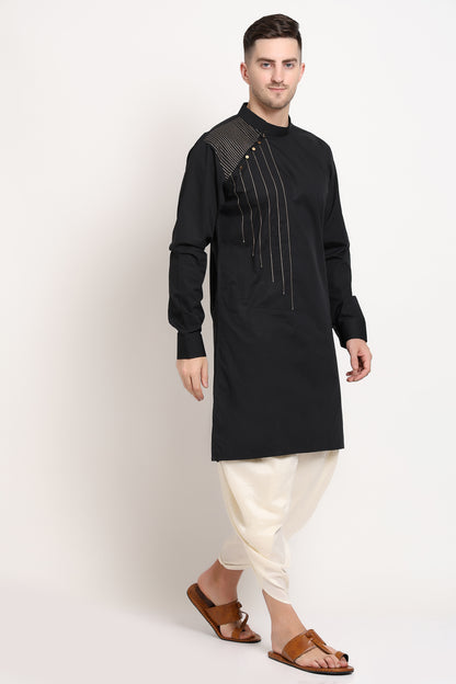 Black elegance kurta with golden shoulder accent