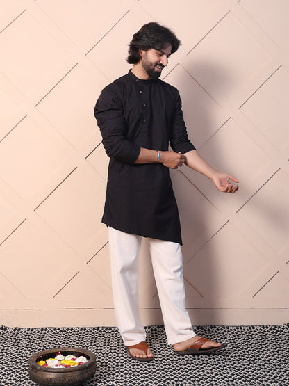 Black kurta with asymmetrical placket detailing