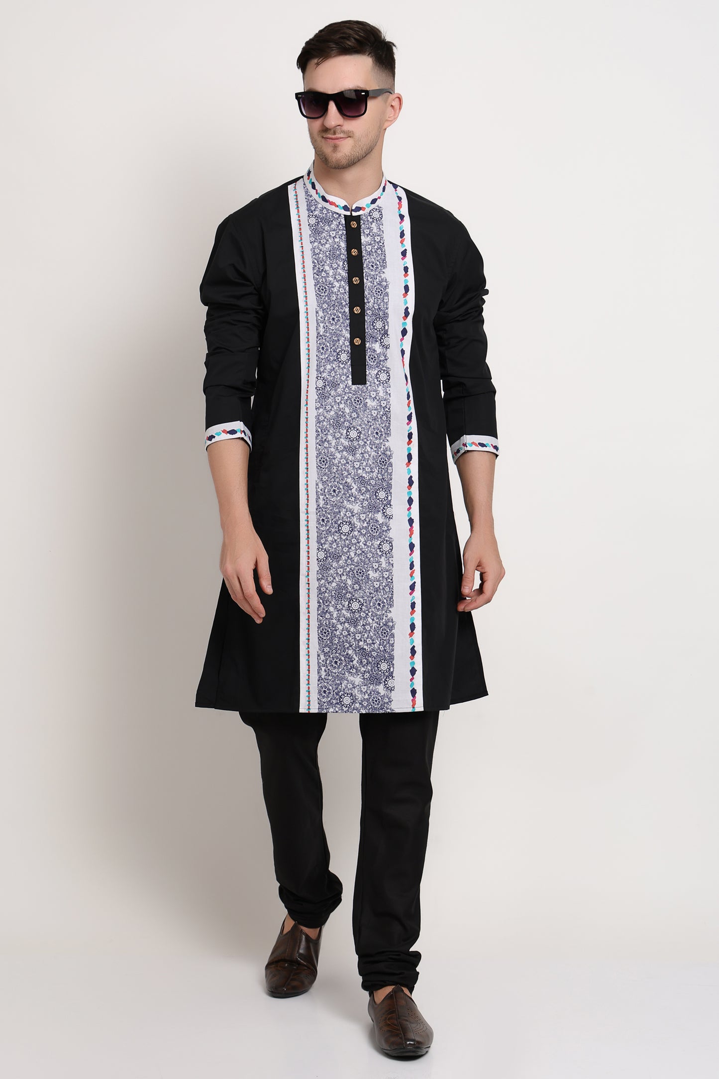 Black Kurta Heritage-Inspired Print