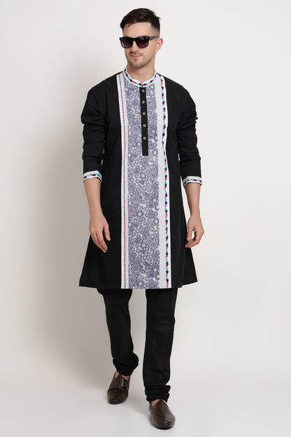 Black Kurta Heritage-Inspired Print