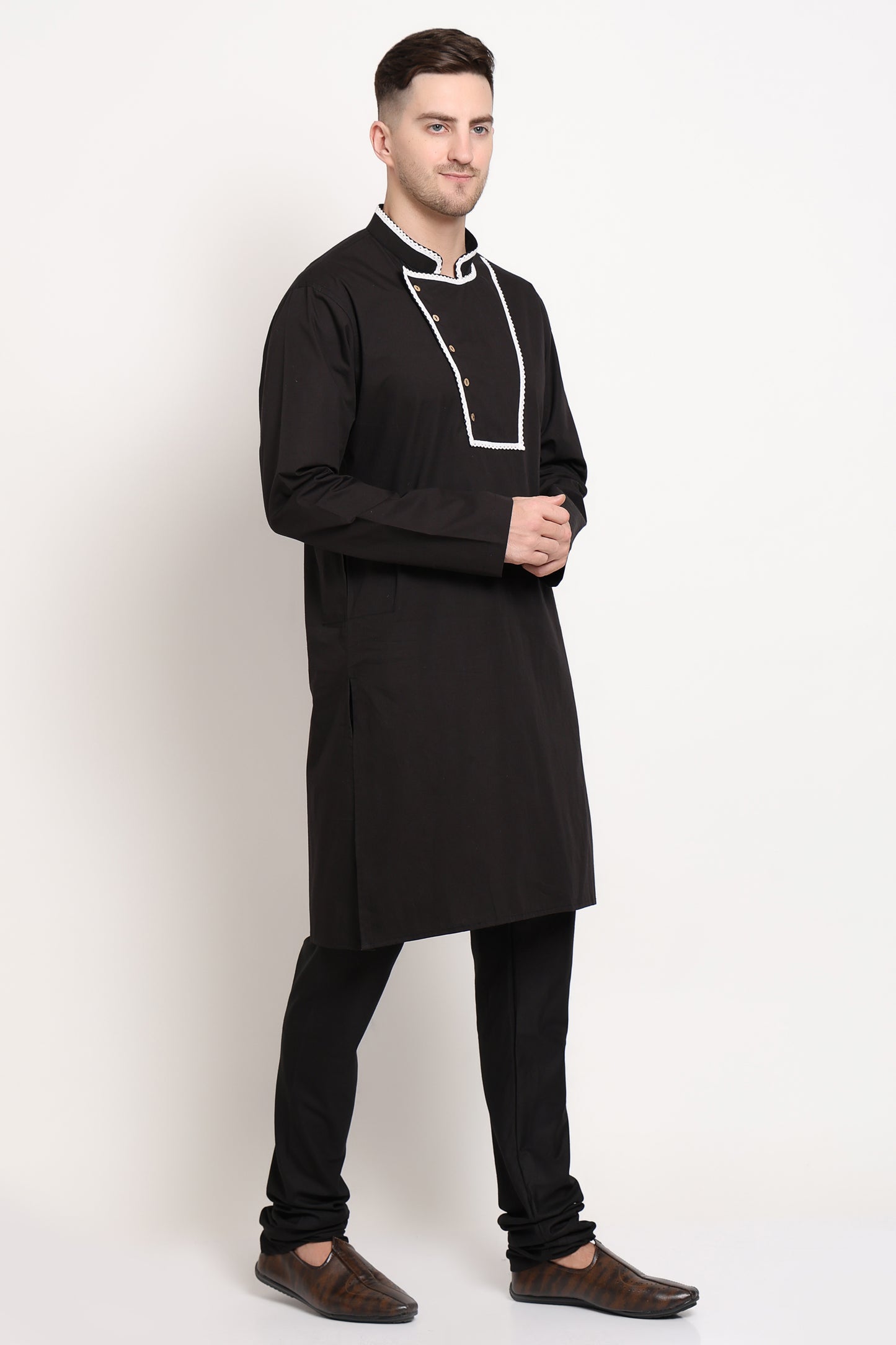 Black elegance kurta with Asymmetric Detailing