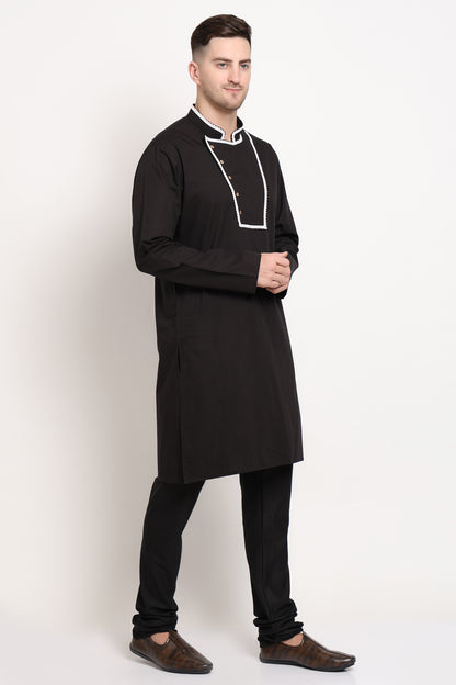 Black elegance kurta with Asymmetric Detailing