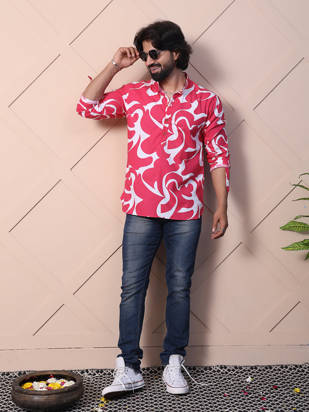 Printed Shirt with High-Low Hem
