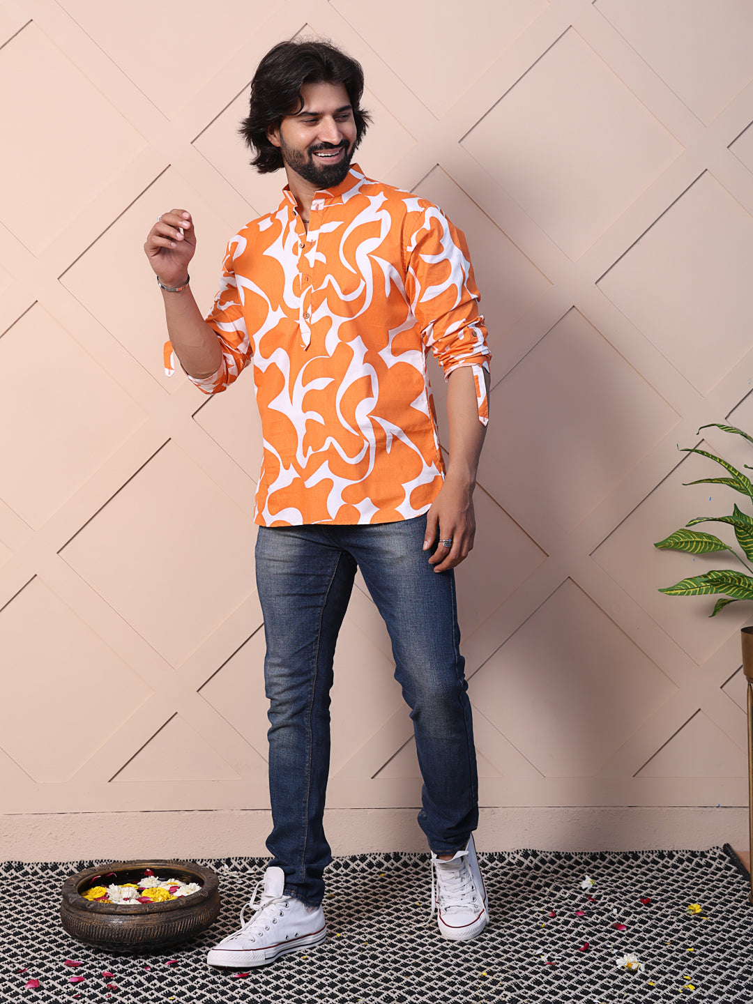 Printed Shirt with High-Low Hem