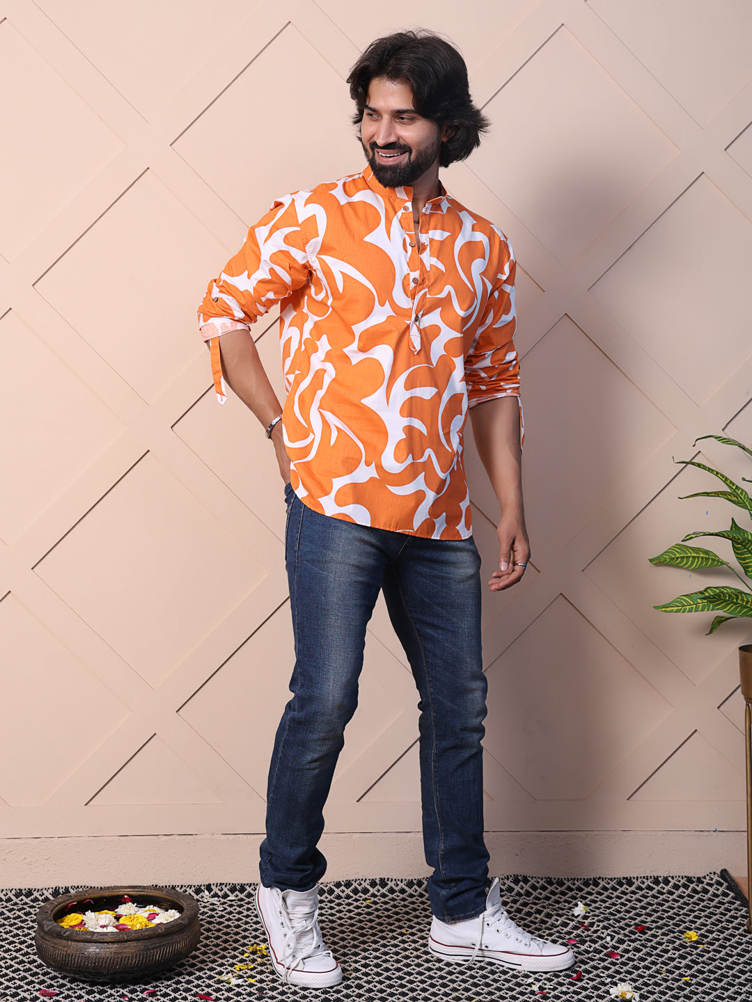 Printed Shirt with High-Low Hem