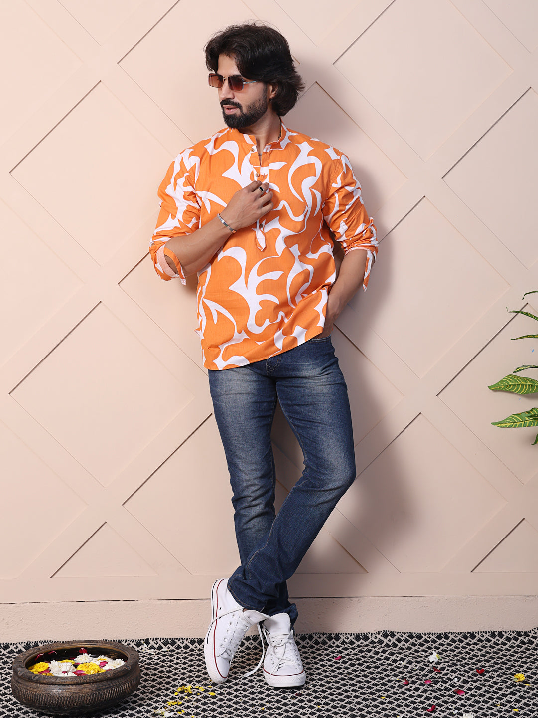 Printed Shirt with High-Low Hem