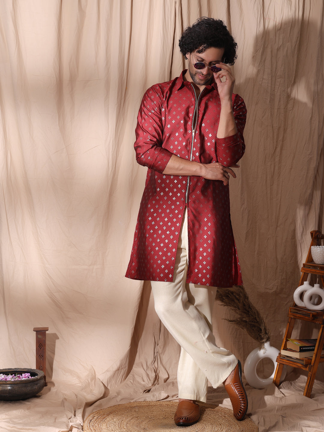 Collard Kurta With Zipper Detailed Kurta