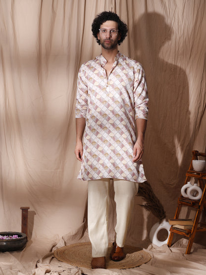 Men placket detailed printed kurta