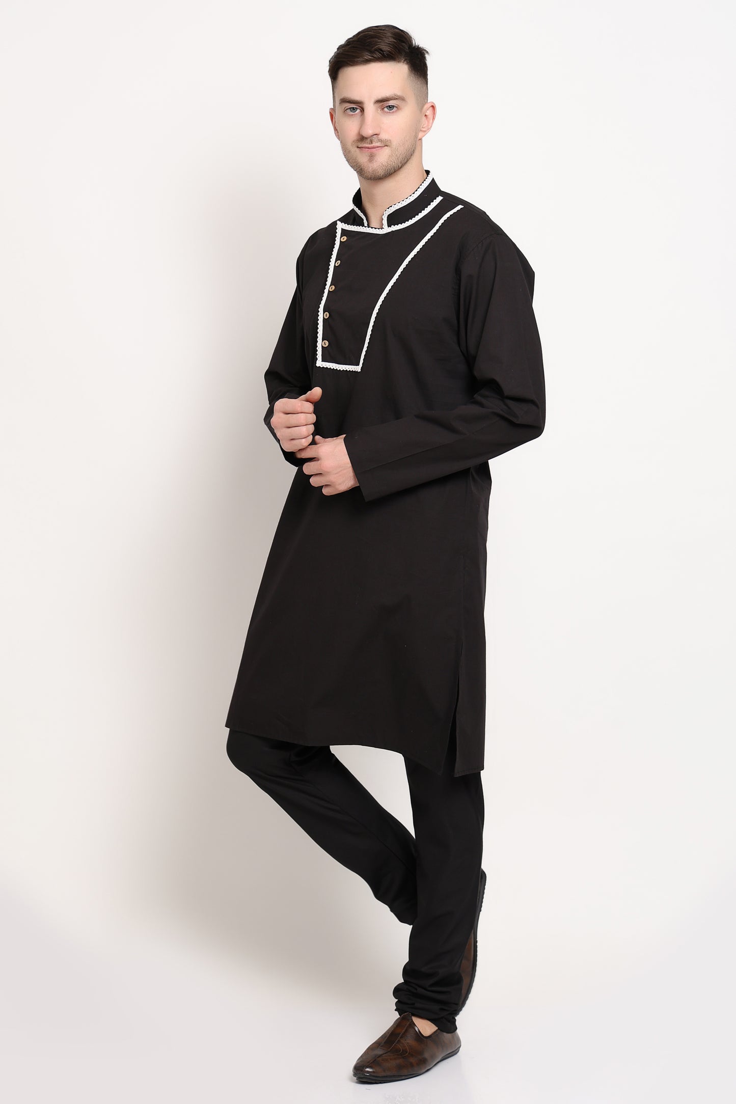 Black elegance kurta with Asymmetric Detailing
