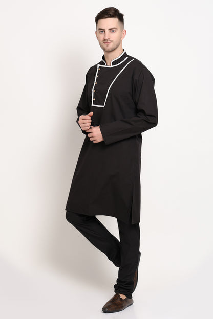 Black elegance kurta with Asymmetric Detailing