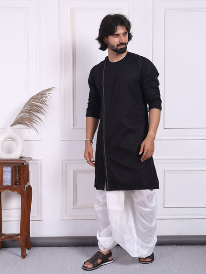 Black kurta in angrakha style for Men
