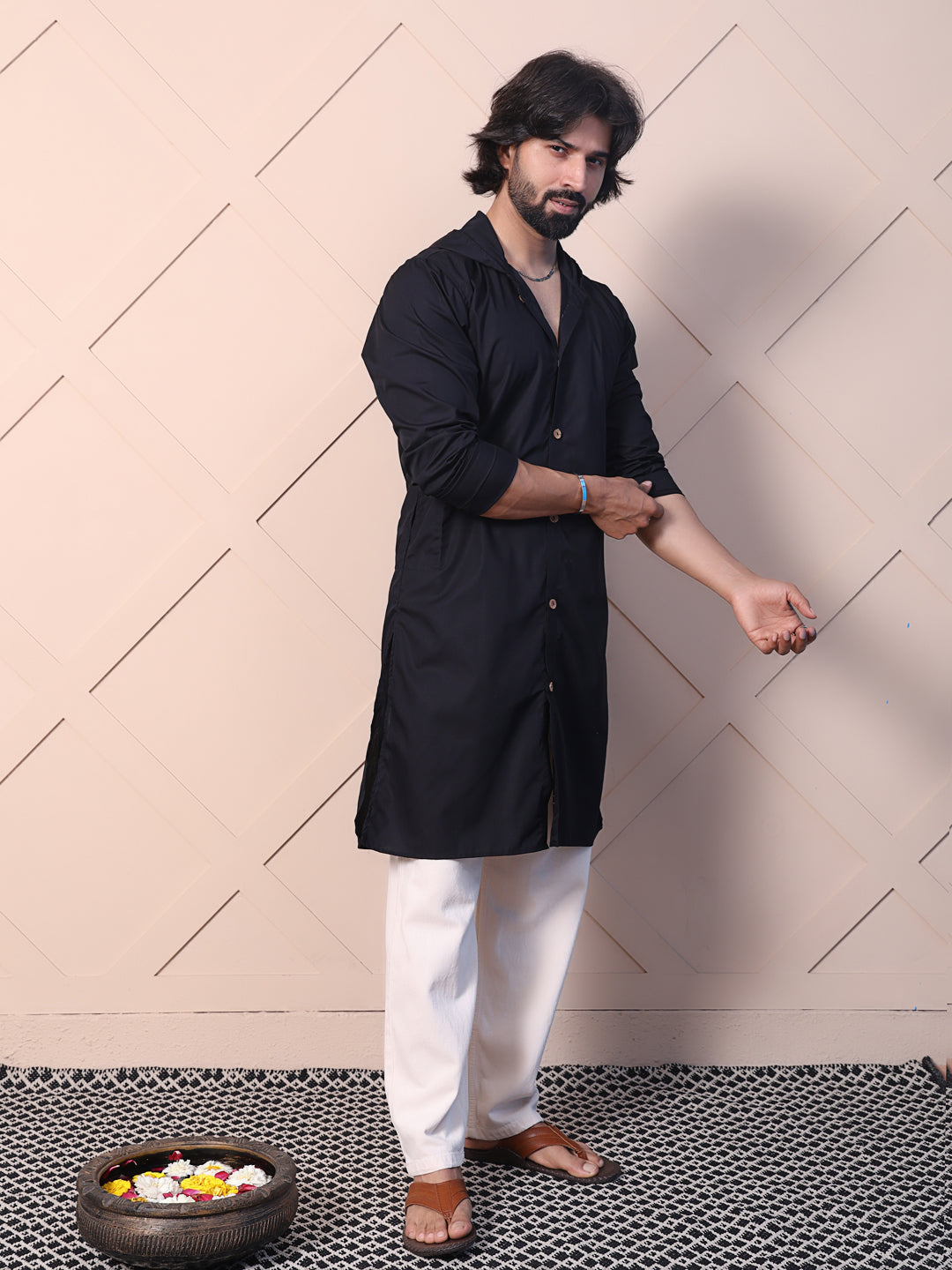 Black kurta for men with hood twist